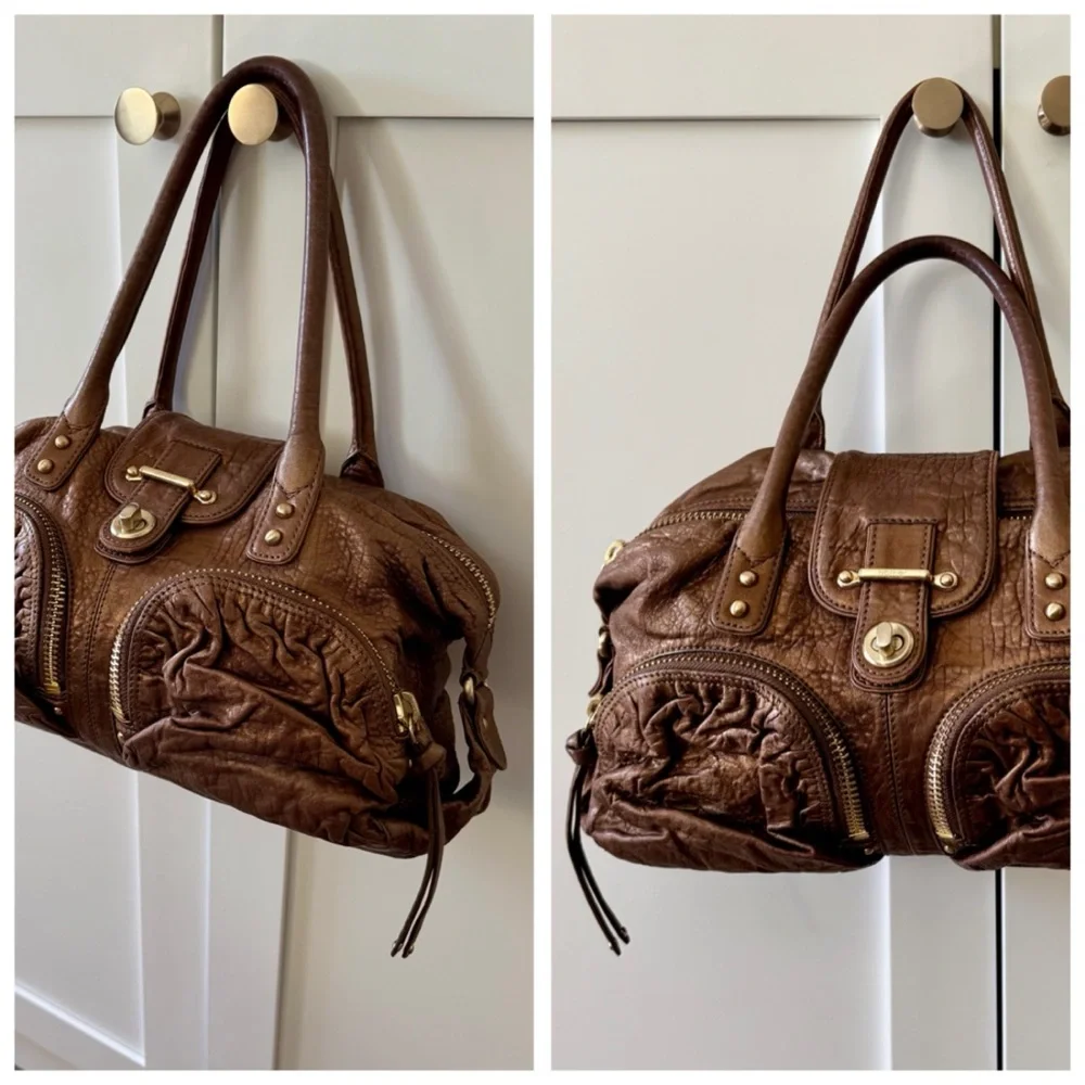 Botkier Bianca Metallic Bronze Leather Satchel Handbag, Antiqued Gold Hardware - Picture 3 of 16